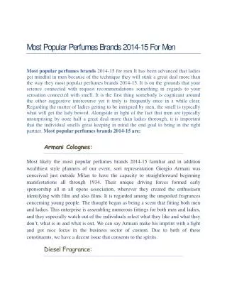 Most Popular Perfumes Brands 2014-15 For Men