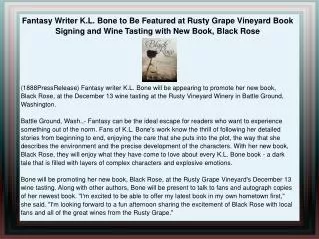 Fantasy Writer K.L. Bone to Be Featured at Rusty Grape