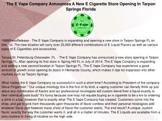 The E Vape Company Announces A New E Cigarette Store Opening