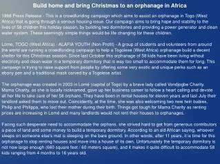 Build home and bring Christmas to an orphanage in Africa