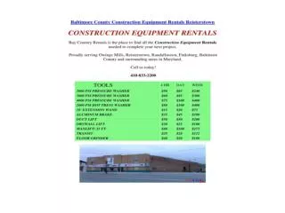 Baltimore County Construction Equipment Rentals Reisterstown