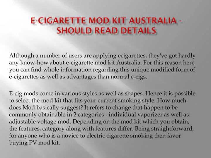 e cigarette mod kit australia should read details