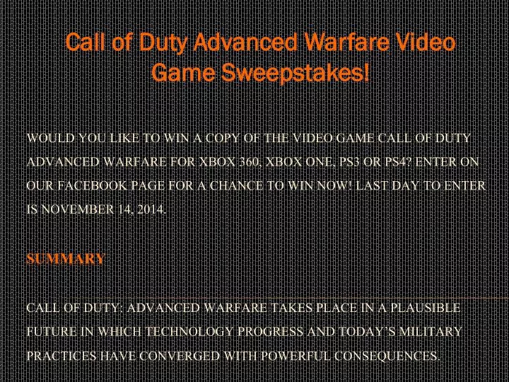 call of duty advanced warfare video game sweepstakes