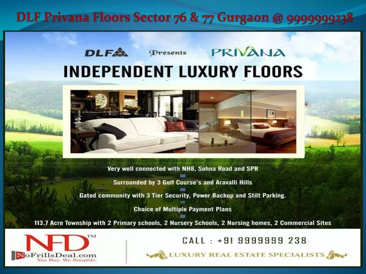 dlf privana floors sector 76 77 gurgaon @ 9999999238