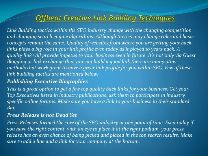 offbeat creative link building techniques