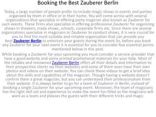 Booking the Best Zauberer Berlin
