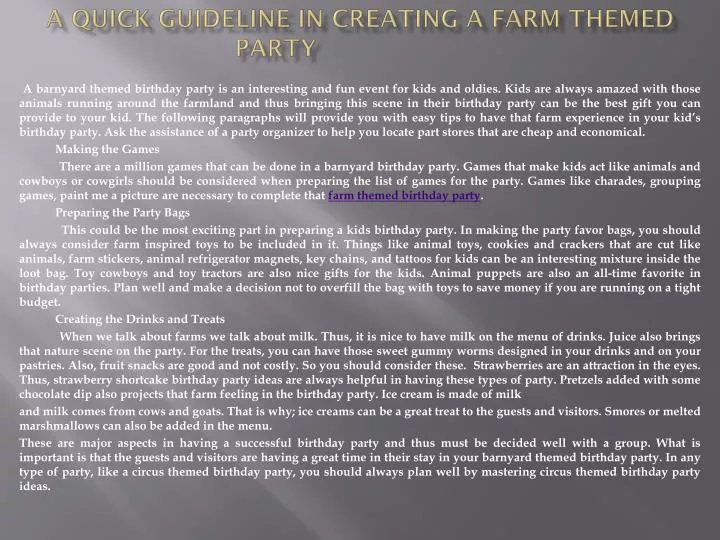 a quick guideline in creating a farm themed party