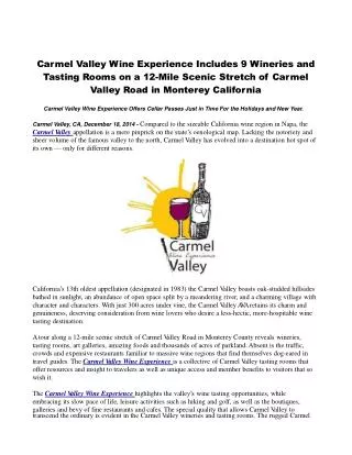 Carmel Valley Wine Experience Includes 9 Wineries