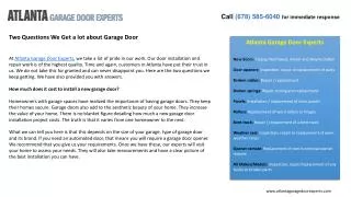 Two Questions We Get a lot about Garage Door