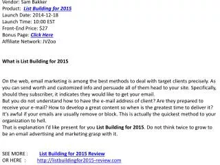LIST BUILDING FOR 2015 REVIEW