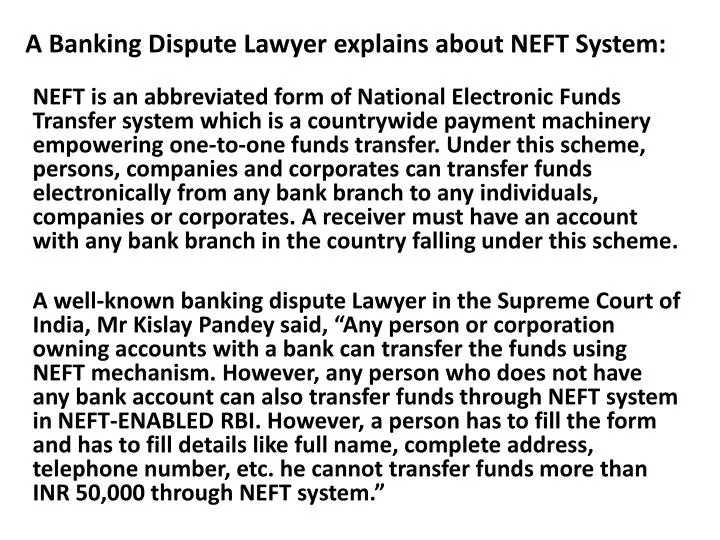 a banking dispute lawyer explains about neft system