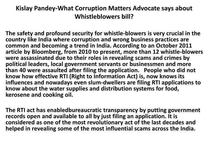 kislay pandey what corruption matters advocate says about whistleblowers bill