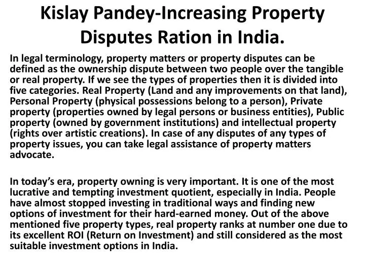 kislay pandey increasing property disputes ration in india