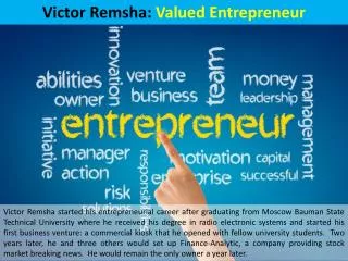 Victor Remsha: Valued Entrepreneur