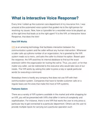 What is Interactive Voice Response?