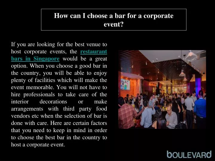 how can i choose a bar for a corporate event