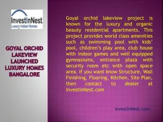 Goyal Orchid Lakeview Launched Luxury homes at Bangalore
