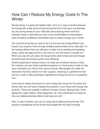 How Can I Reduce My Energy Costs In The Winter