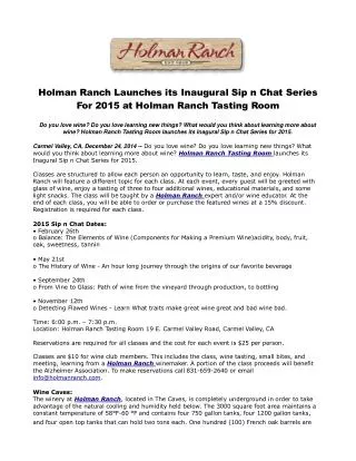 Holman Ranch Launches its Inaugural Sip n Chat Series For 20