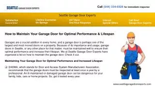 Garage Door Opener Repair Experts In Seattle