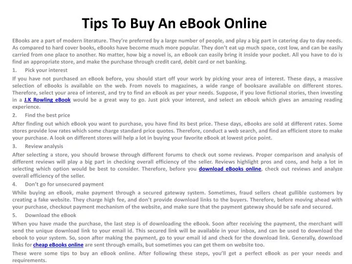 tips to buy an ebook online