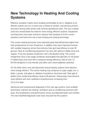 New Technology In Heating And Cooling Systems