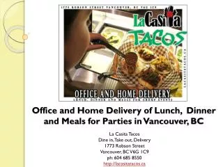Office & Home Delivery of Lunch and Dinner in Vancouver BC