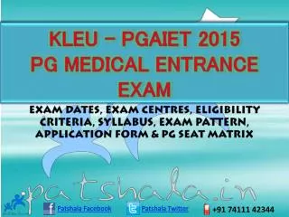 KLEU–PGAIET 2015 PG Medical Entrance Exam Details
