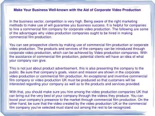 Make Your Business Well-known with the Aid of Corporate Vide