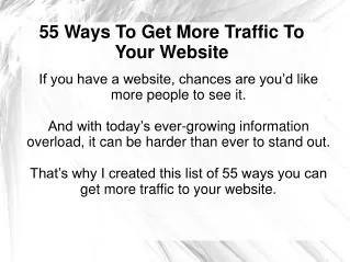 55 Ways To Get More Traffic To Your Website