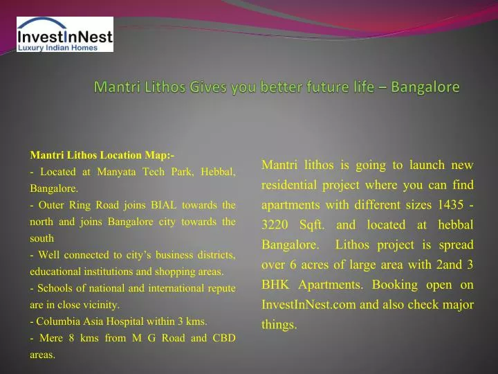 mantri lithos gives you better future life bangalore