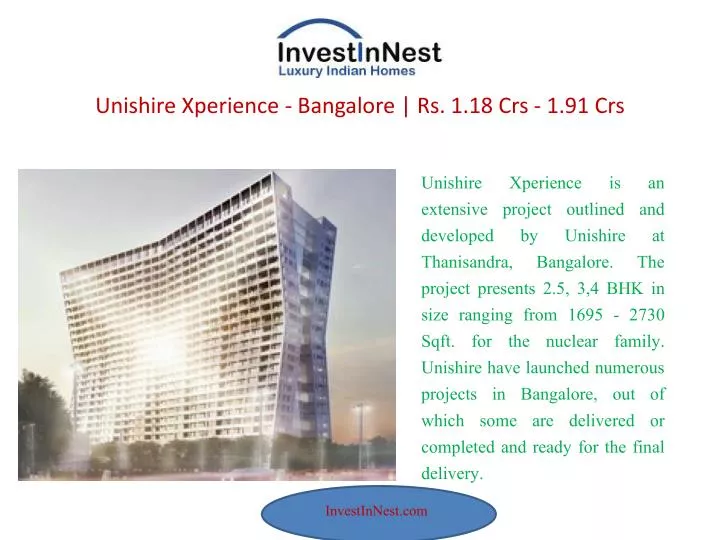unishire xperience bangalore rs 1 18 crs 1 91 crs