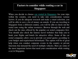 Factors to consider while renting a car in Singapore