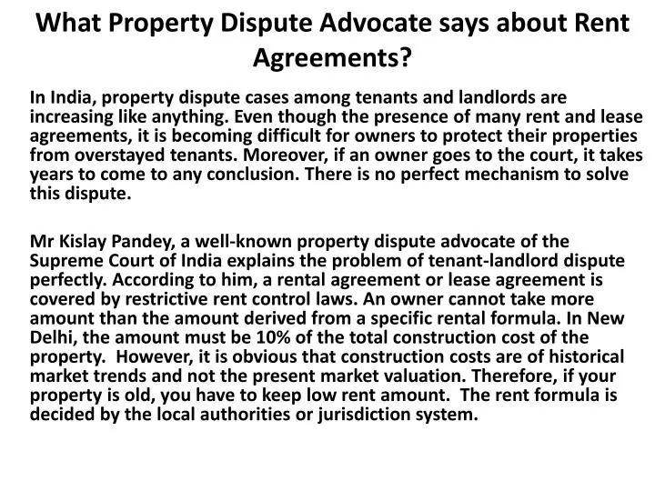 what property dispute advocate says about rent agreements