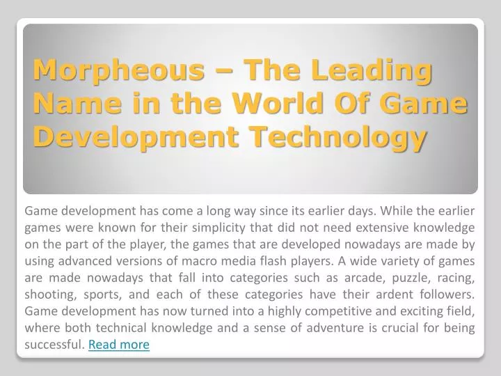 morpheous the leading name in the world of game development technology