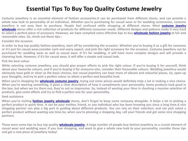 essential tips to buy top quality costume jewelry