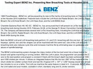 Tooling Expert BENZ Inc. Presenting New Broaching