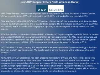 New AGV Supplier Enters North American Market