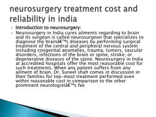 neurosurgery treatment cost and reliability in india