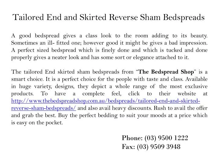 tailored end and skirted reverse sham bedspreads