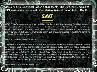 January 2015 is National Radon Action Month.