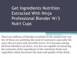 Get Ingredients Nutrition Extracted With Ninja Professional