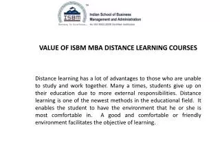 Value of ISBM MBA Distance Learning Courses