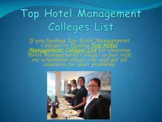 School and College- Top Hotel Management Colleges List, MBA