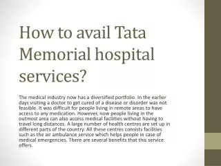 How to avail Tata Memorial hospital services