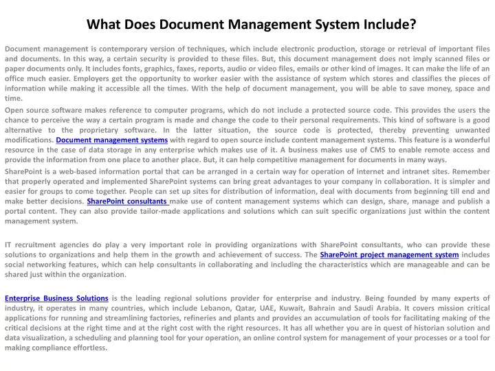 what does document management system include