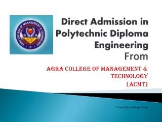 Direct Admission in Polytechnic Diploma Engineering