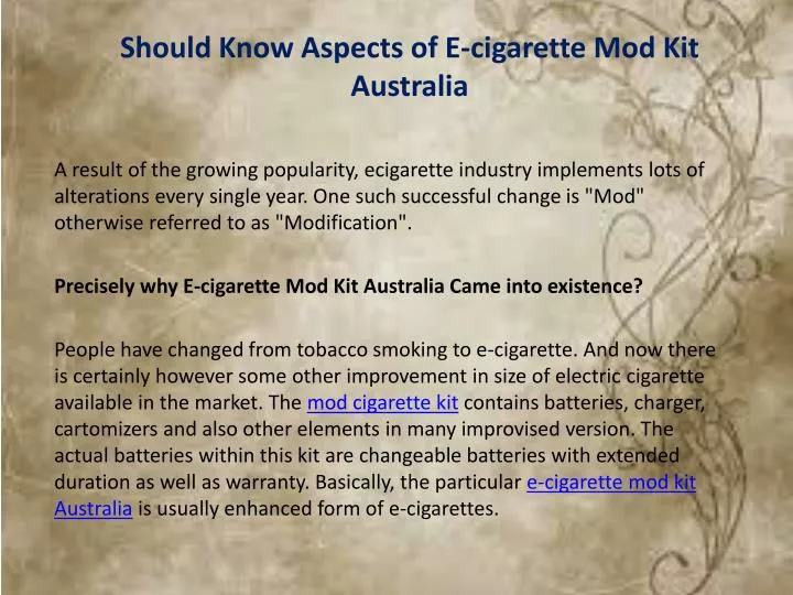 should know aspects of e cigarette mod kit australia