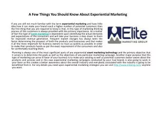 A Few Things You Should Know About Experiential Marketing