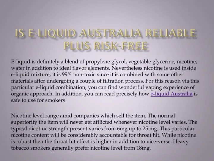 is e liquid australia reliable plus risk free